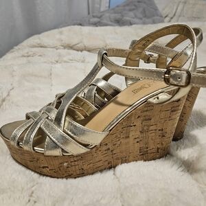 Brash Gold Strappy Cork Wedges